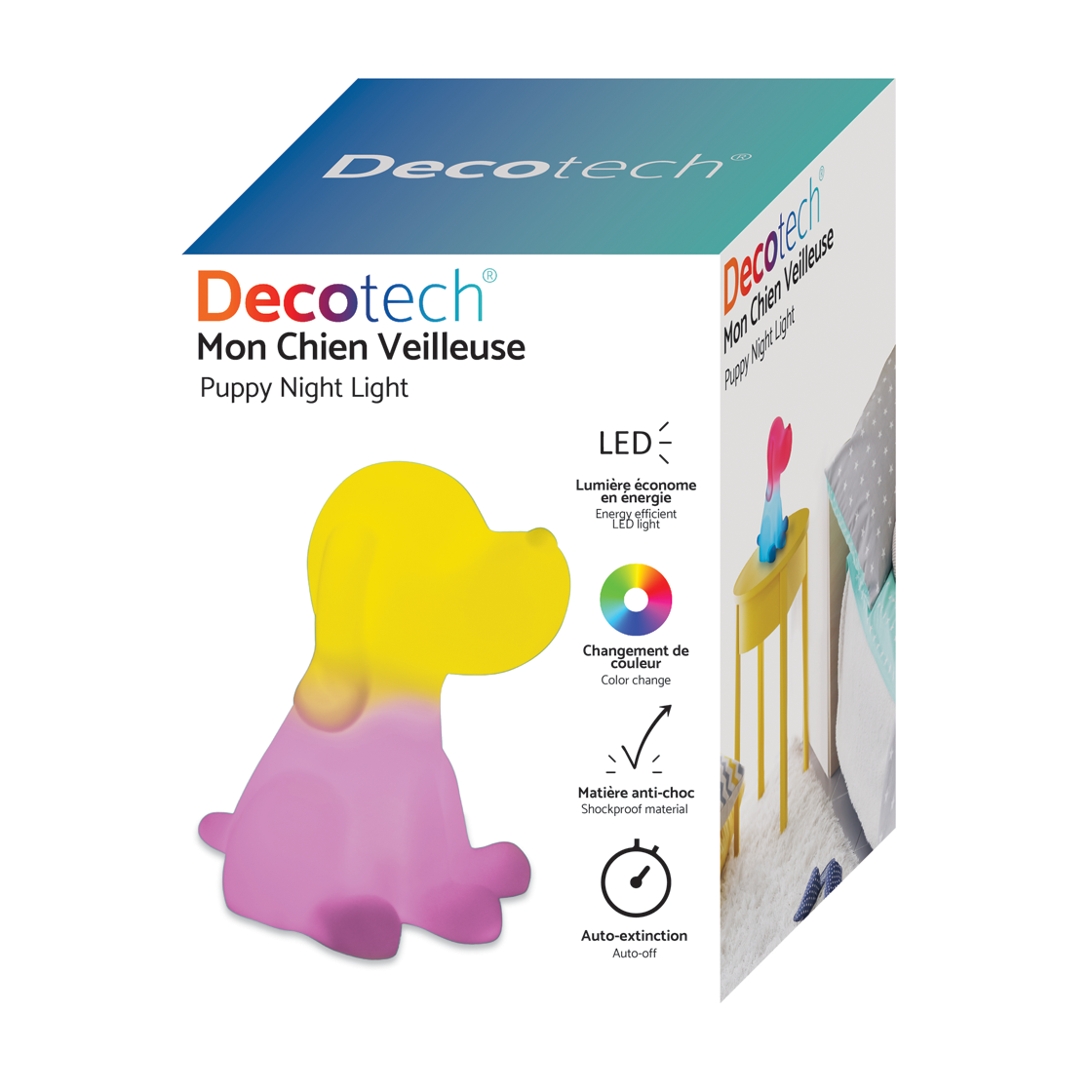 Perro luz nocturna LED para niños, cambio de color