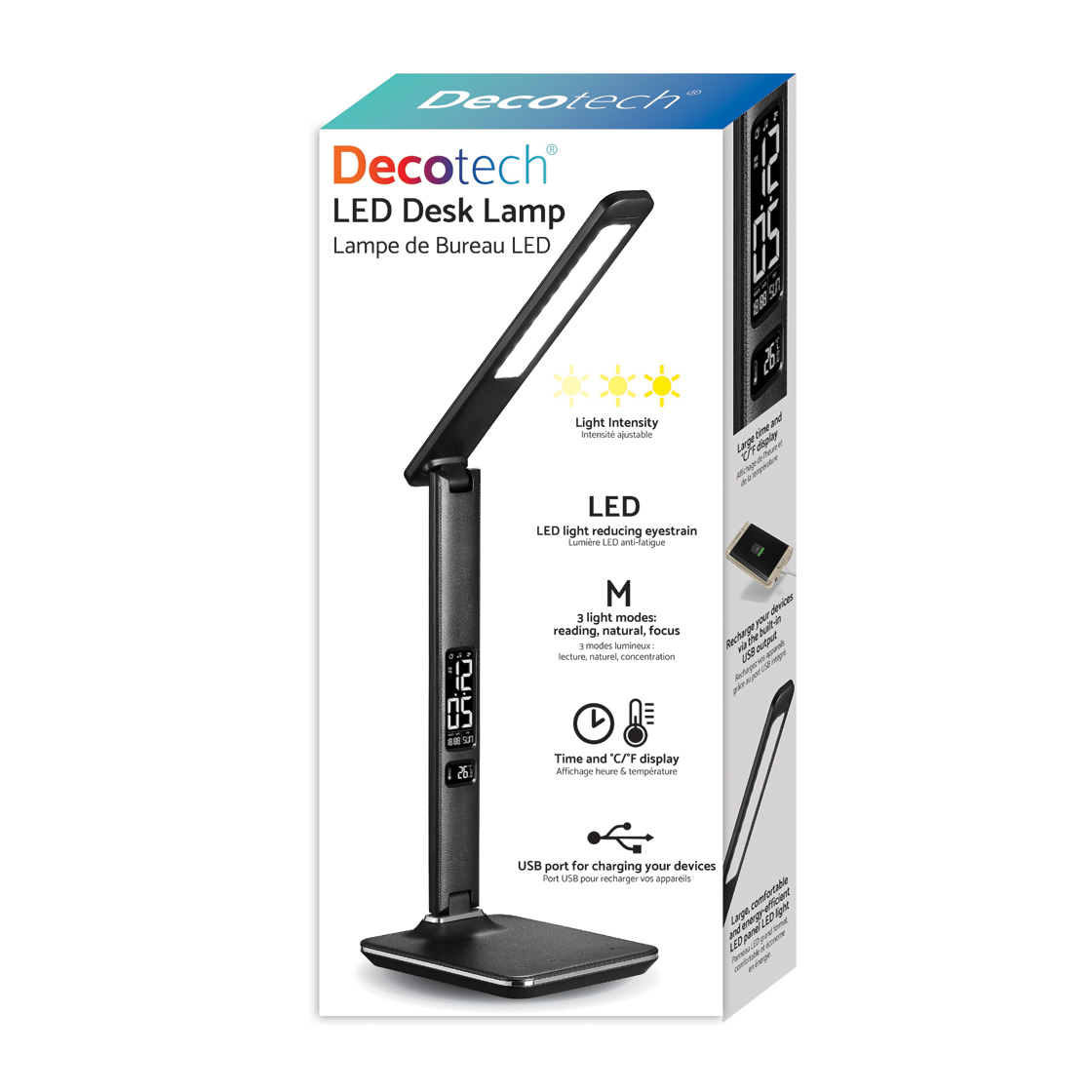 Lampe de bureau à LED Avec Port de Chargement USB Minuterie Automatique 30/60 mi,Lampe de Bureau à Intensité variable Lampe de Bureau Led Avec 10 Niveaux de Luminosité et 5 Modes d'éclairage